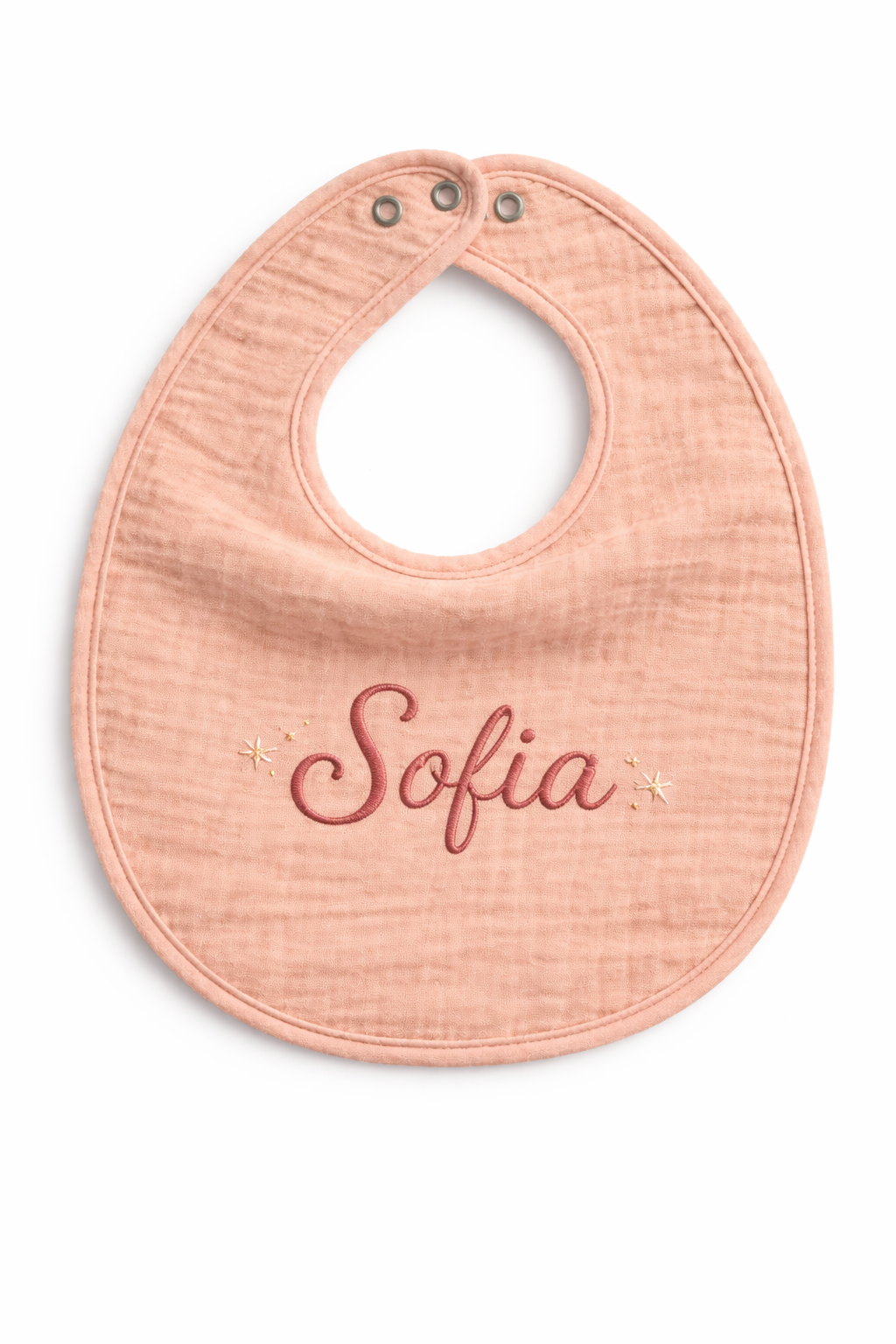 bavoir doux en mousseline rose poudré
